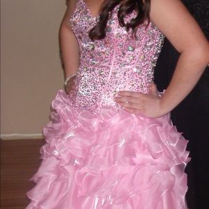 ISO pink ruffle corset prom dress ball gown 46920